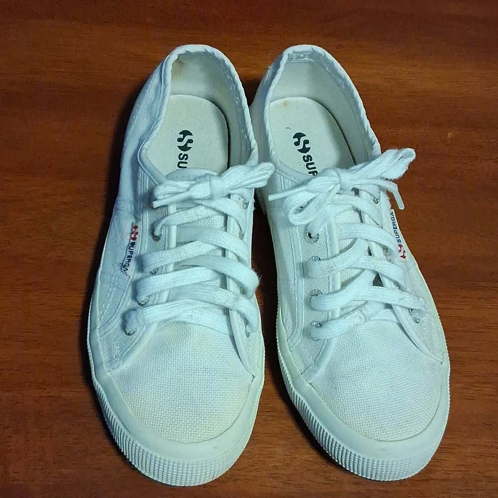 Superga Classic White Canvas Lace Up Sneakers Womens Sz 37/US 6.5M - Picture 3 of 11